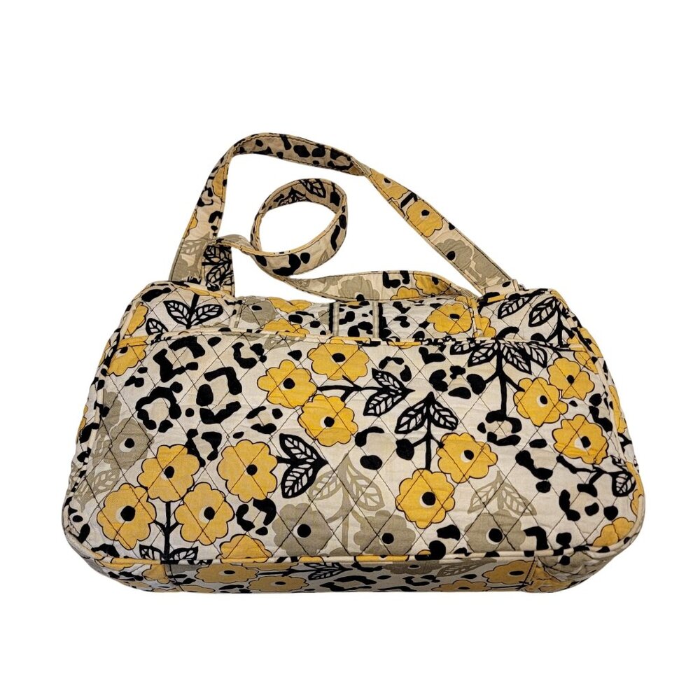 Vera Bradley “Go Wild” Quilted Shoulder Bag Yellow Floral Leopard Print Zip Tote - Picture 4 of 16